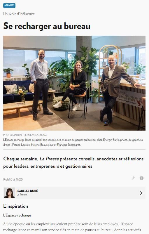 Article La Presse ESPACE RECHARGE 7mai2024