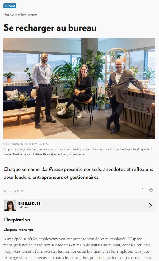 Article La Presse ESPACE RECHARGE 7mai2024